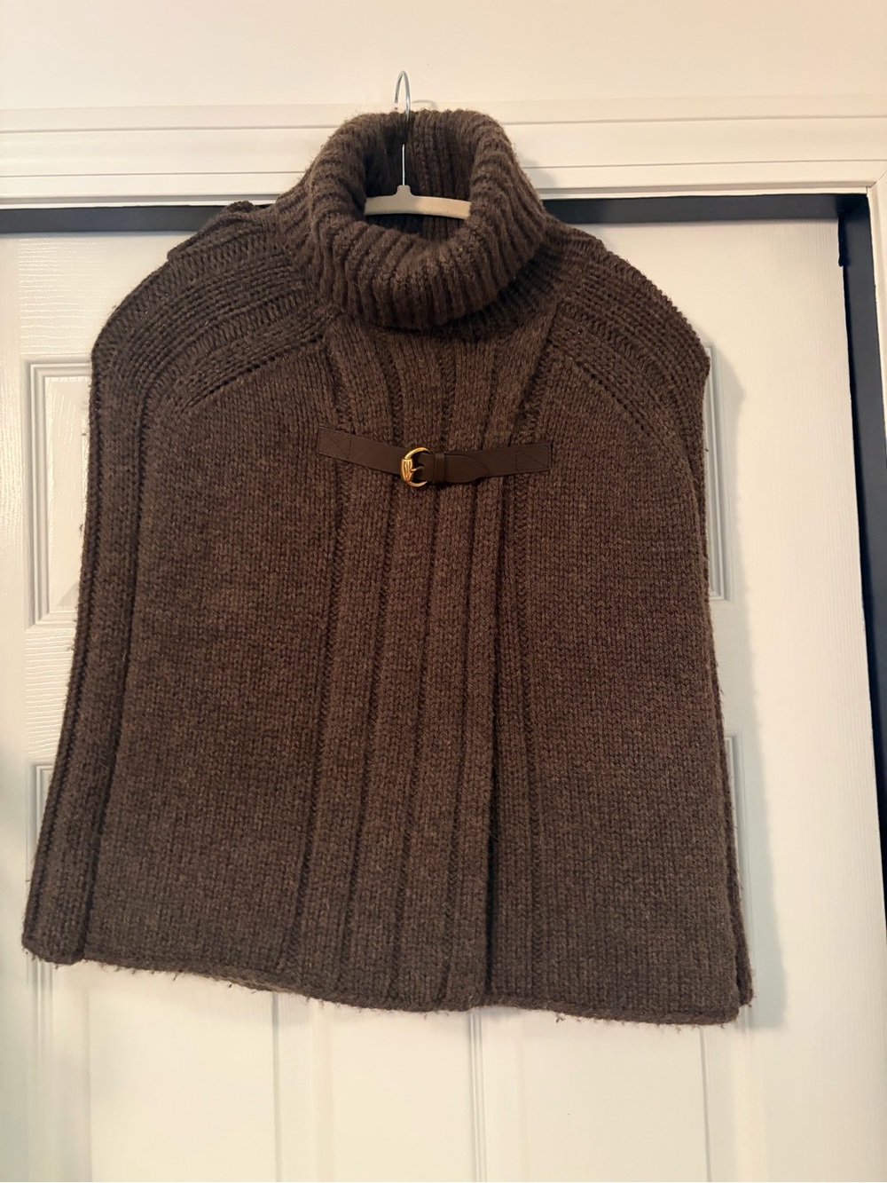 Gucci Brown Knit Turtleneck Cape with Buckle